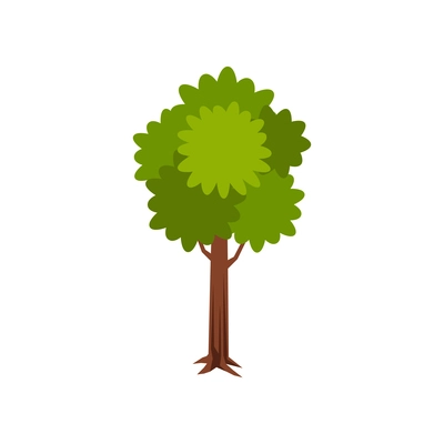 Isometric composition with image of green leaves on tree with wooden trunk vector illustration