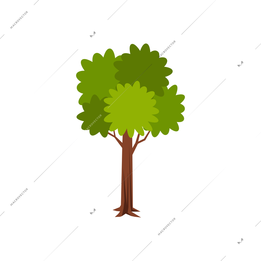 Isometric composition with isolated image of tree with trunk and leaves vector illustration