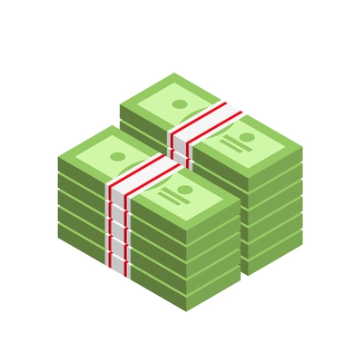 Isometric composition with stacks of cash banknotes on blank background vector illustration