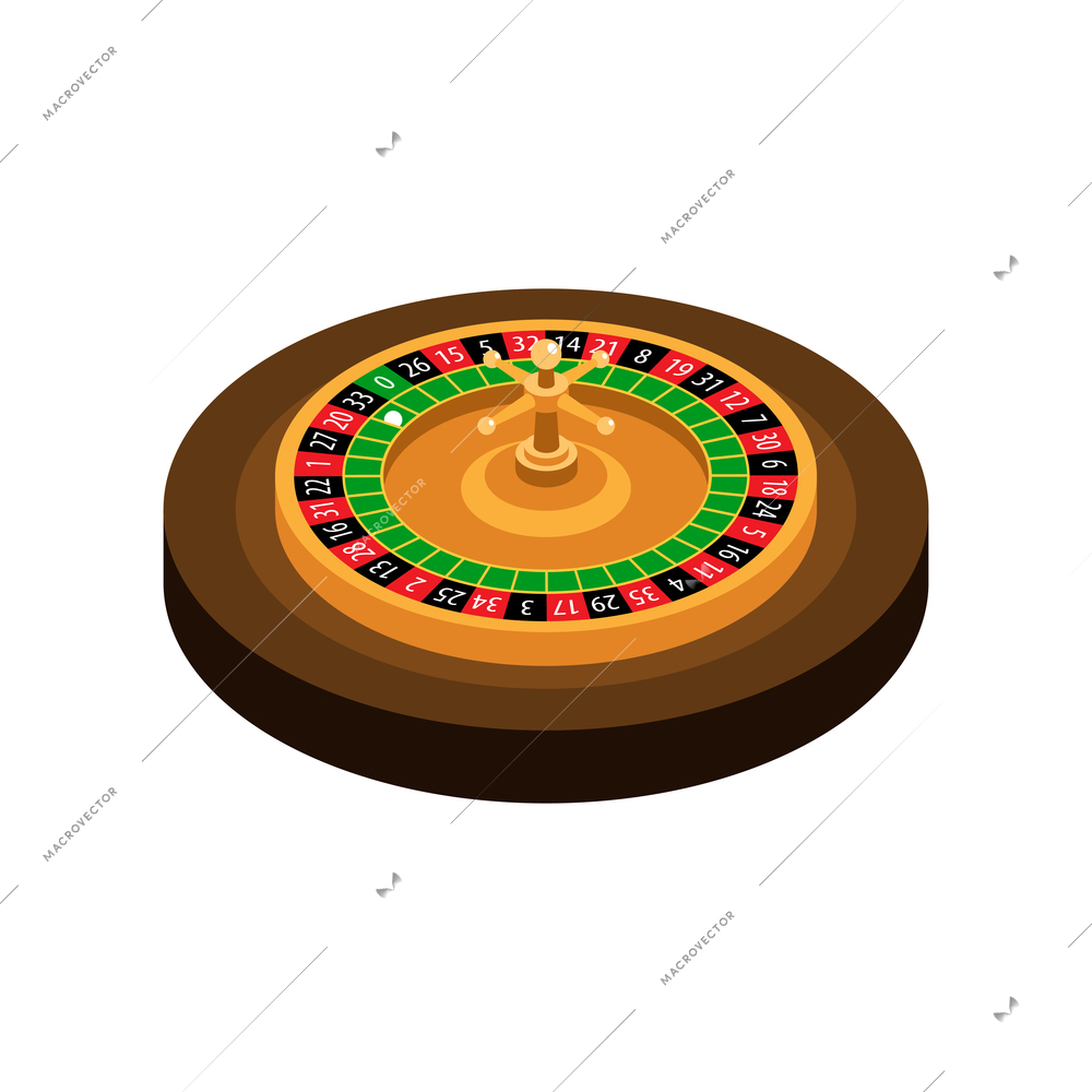 Isometric online casino composition with isolated image of round roulette vector illustration