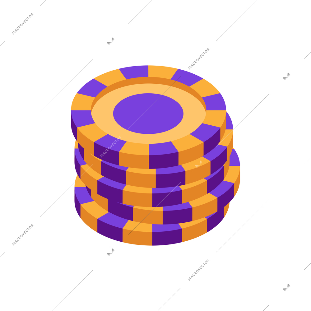 Isometric online casino composition with stack of colorful gaming chips vector illustration