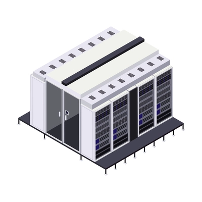 Data center isometric composition with cooling unit with doors and refrigerators vector illustration