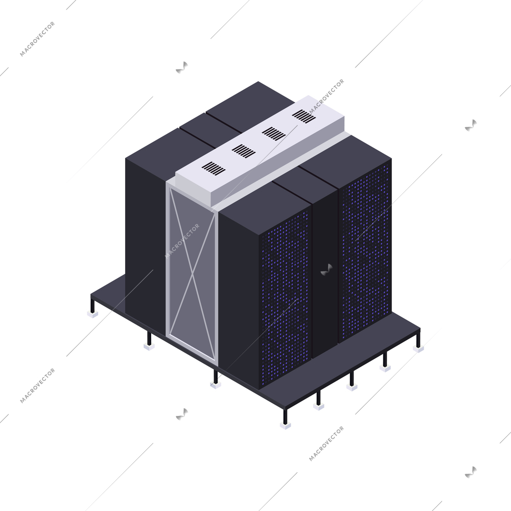 Data center isometric composition with refrigerator boxes on blank background vector illustration