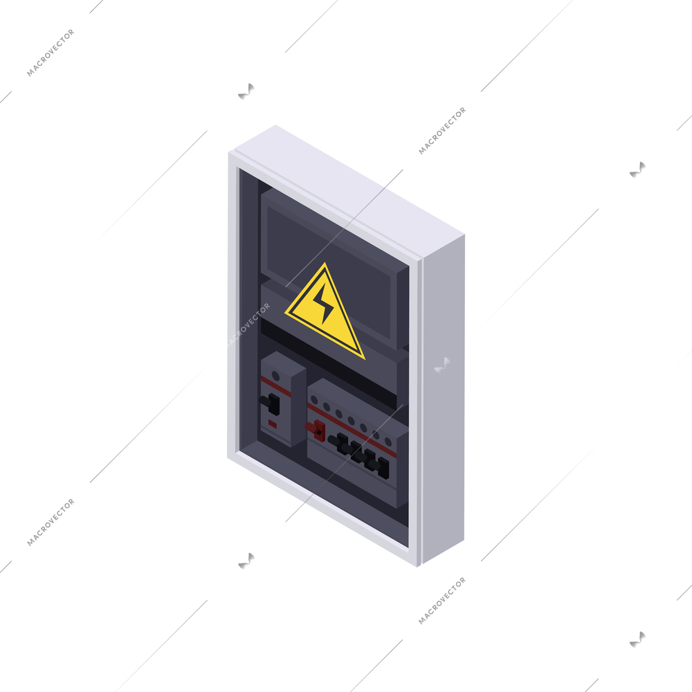 Data center isometric composition with isolated image of breaker box power unit vector illustration