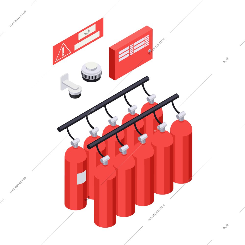 Data center isometric composition with set of cooling devices and wires vector illustration