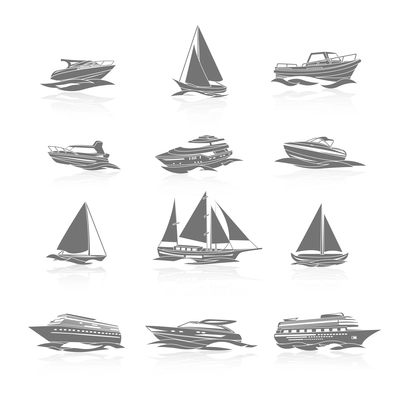 Ocean cruise liner ship and sailboat yachts boats silhouettes black pictograms collection abstract graphic isolated vector illustration