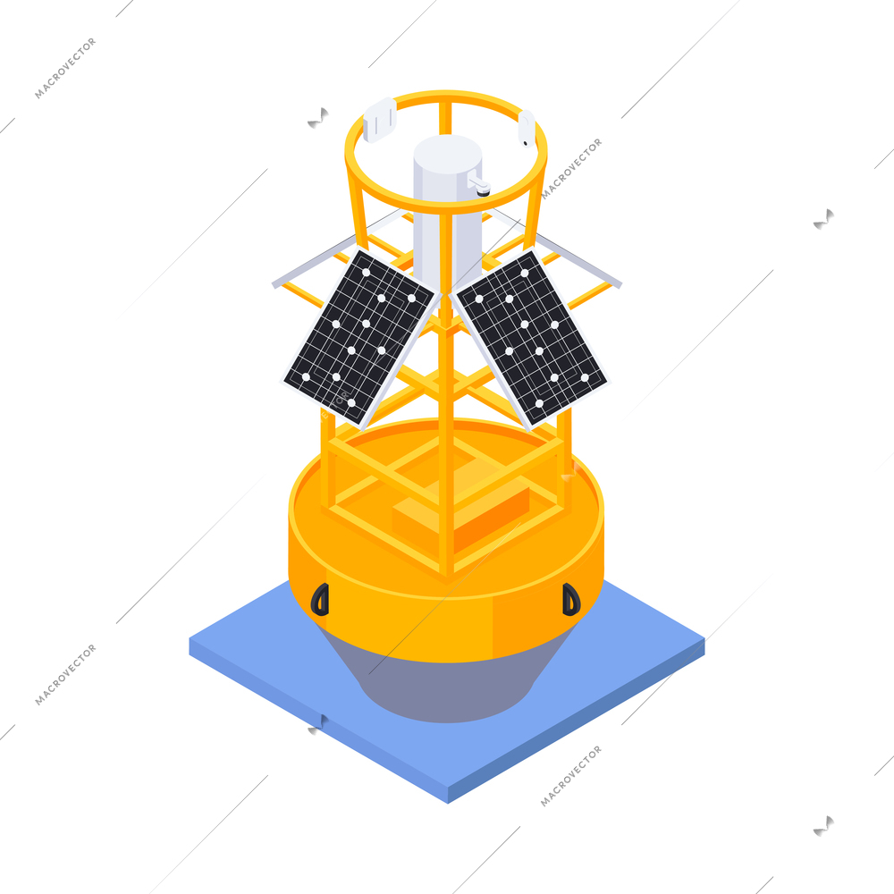 Meteorology weather forecast isometric composition with floating buoy with scanners vector illustration