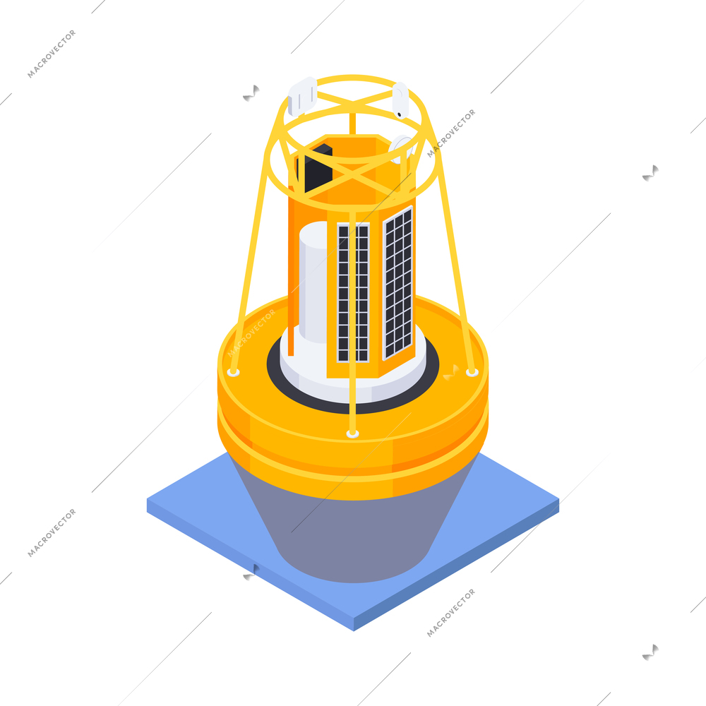 Meteorology weather forecast isometric composition with view of sea buoy with meteo equipment vector illustration