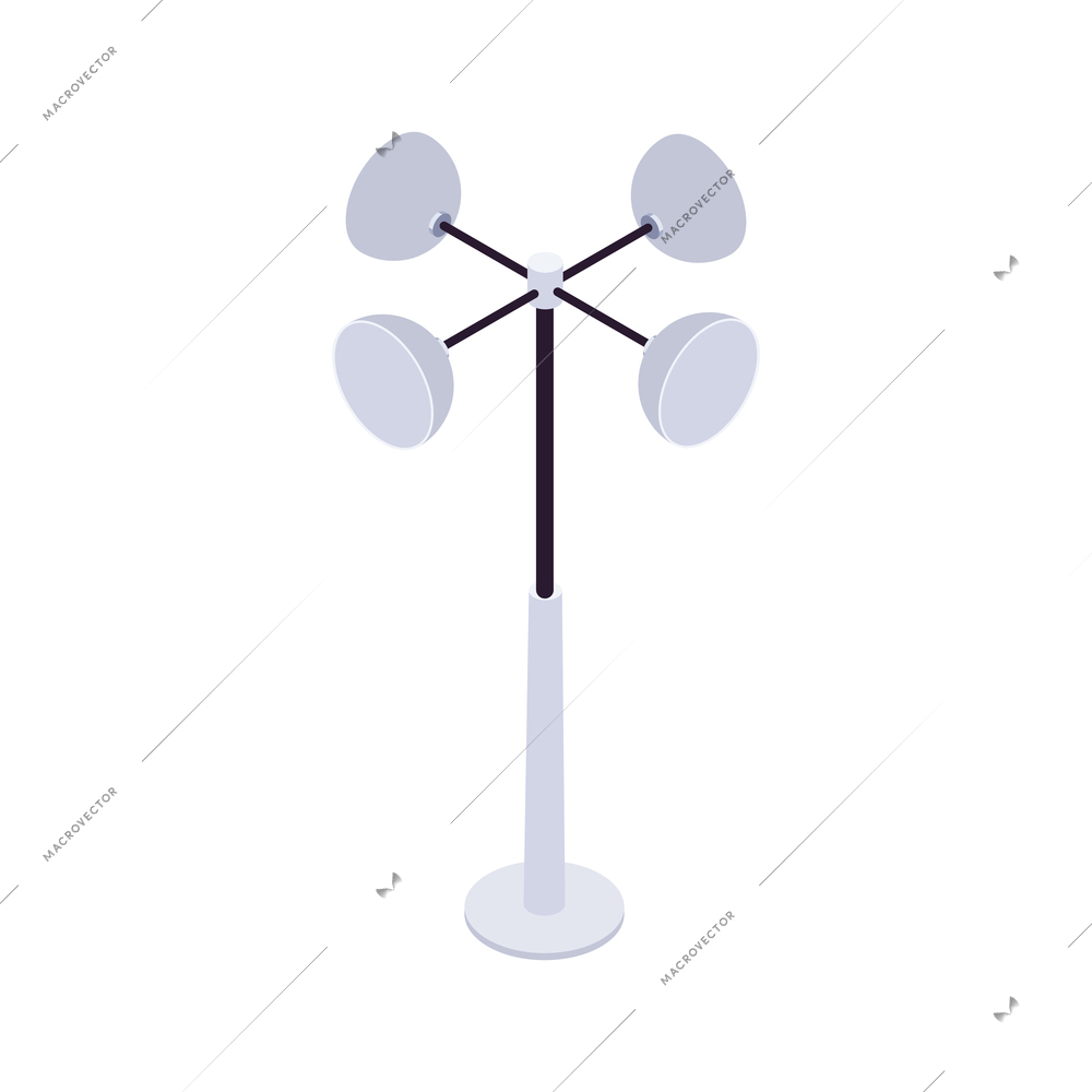 Meteorology weather forecast isometric composition with spinning vane for wind speed detection vector illustration