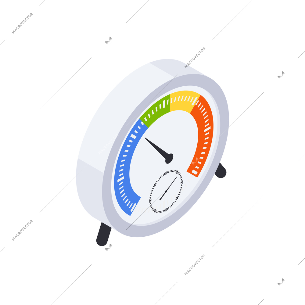 Meteorology weather forecast isometric composition with isolated image of alarm clock shaped barometer vector illustration