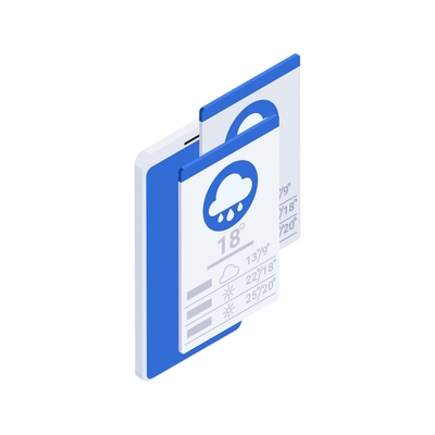 Meteorology weather forecast isometric composition with smartphone screens with predicting application vector illustration