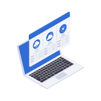 Meteorology weather forecast isometric composition with image of laptop and screen with weather vector illustration