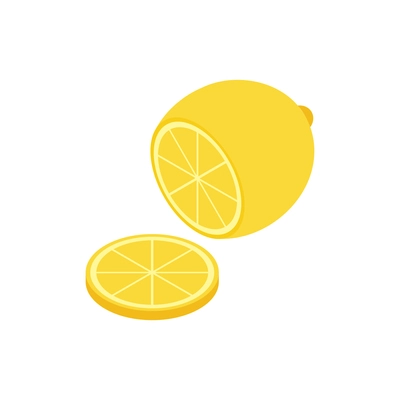 Isometric composition with isolated images of whole lemon with cut slice vector illustration