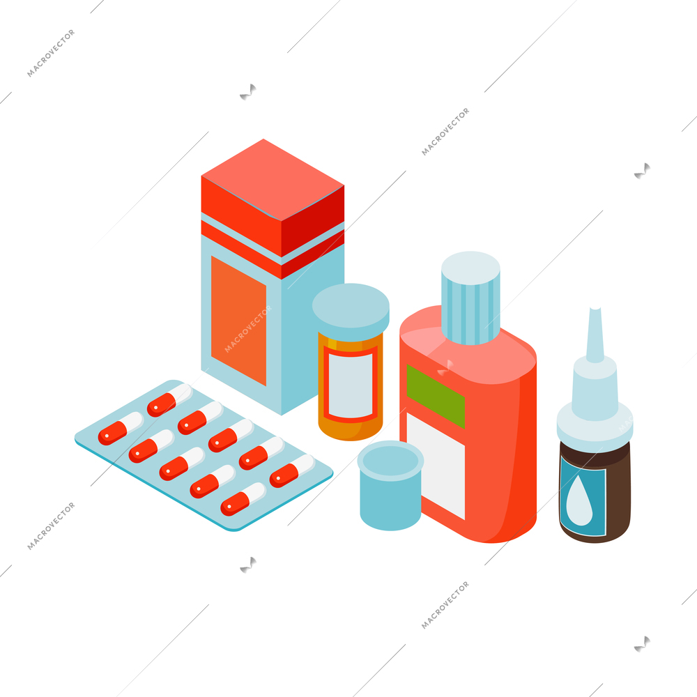 Isometric cold flu virus composition with medical products for curing seasonal infections vector illustration