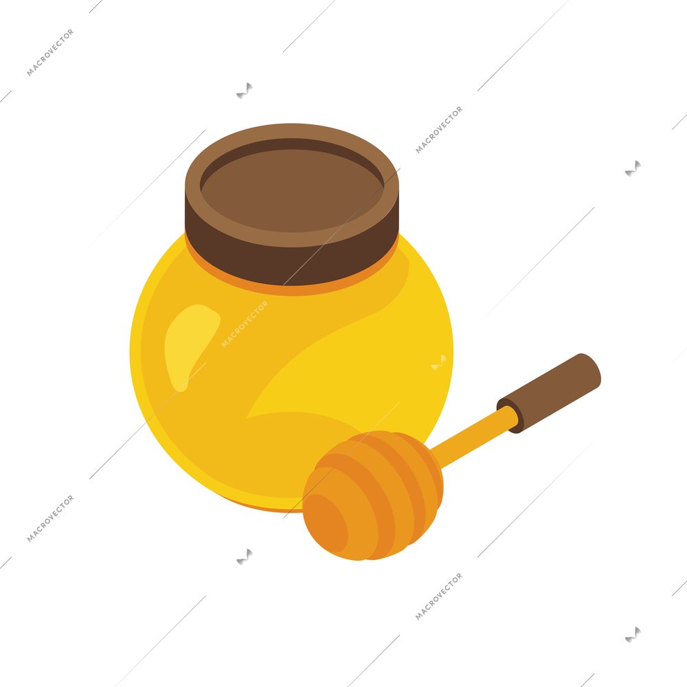 Isometric composition with honey and spoon isolated on blank background vector illustration