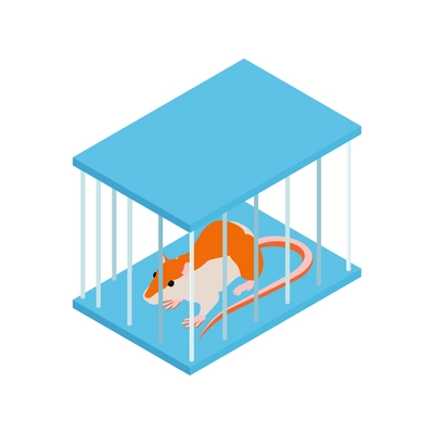 Isometric composition with isolated view of mouse inside cage box vector illustration