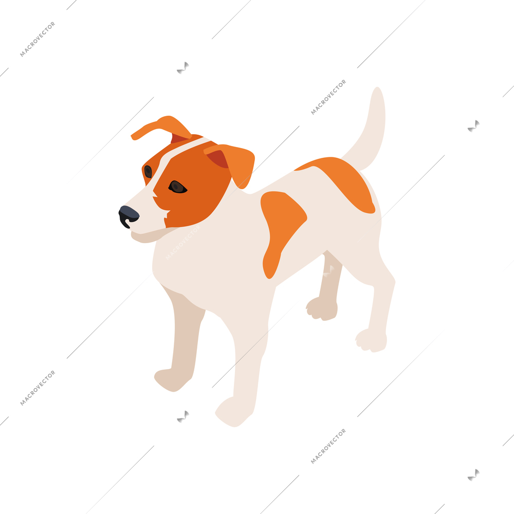 Isometric composition with isolated image of small dog vector illustration