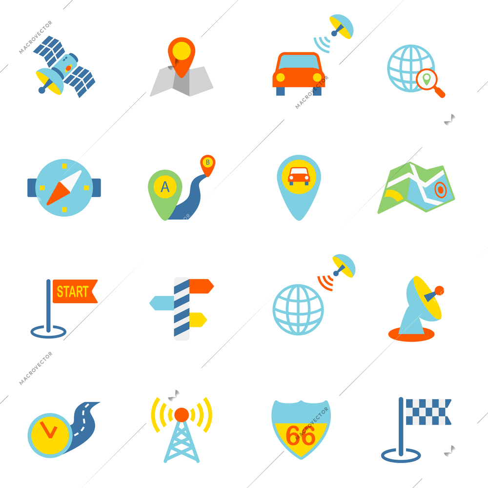 Mobile gps navigation and travel flat icons set isolated vector illustration