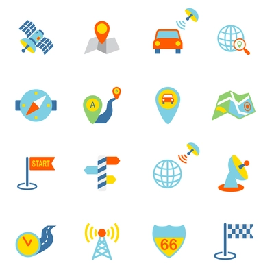 Mobile gps navigation and travel flat icons set isolated vector illustration