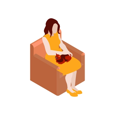 Isometric composition with sitting woman with cat on her knees vector illustration