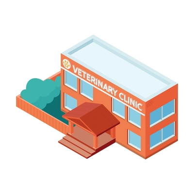 Isometric veterinary composition with view of animal clinics building with entrance vector illustration