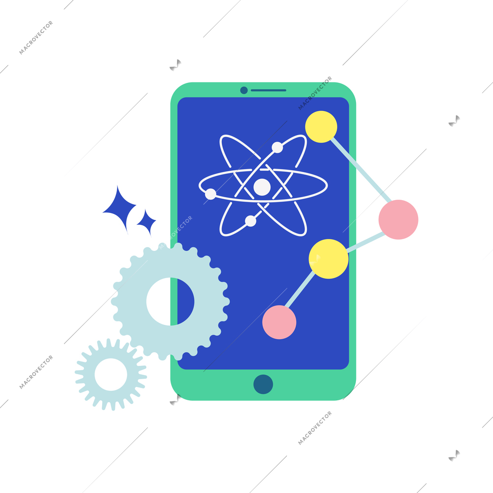 Online education composition with icons of gear molecules and smartphone vector illustration