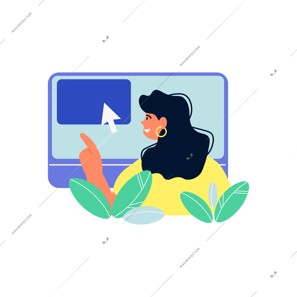 Online education composition with female character moving cursor on screen window vector illustration