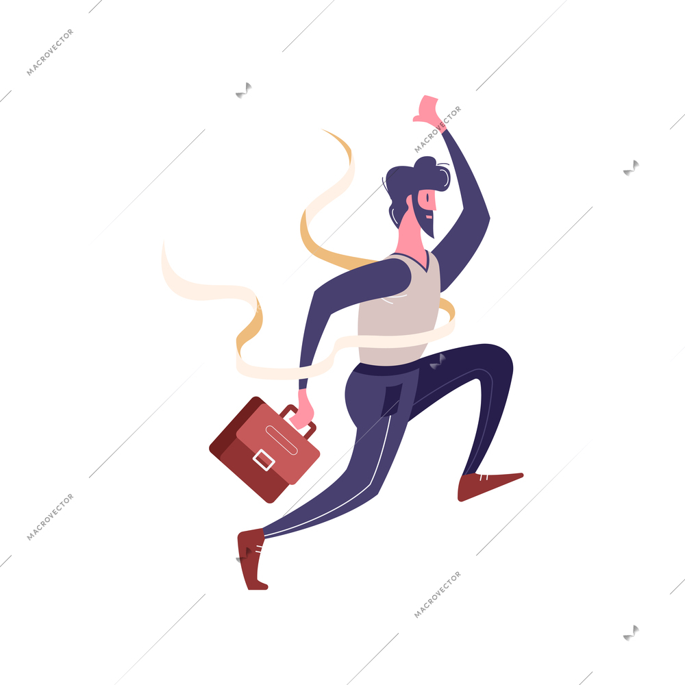 Winner businessmen flat composition with running jumping character of happy businessman vector illustration