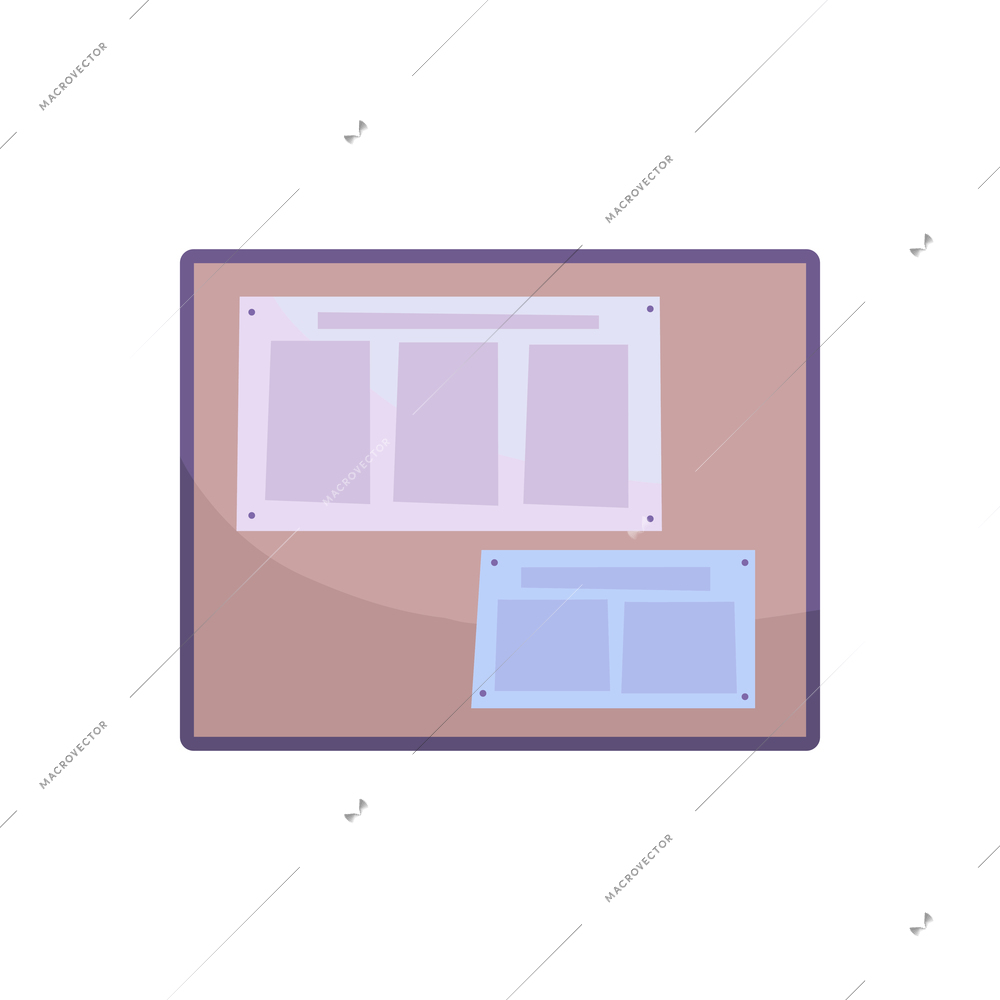 Fracture flat composition with wall frame and leaflets on blank background vector illustration