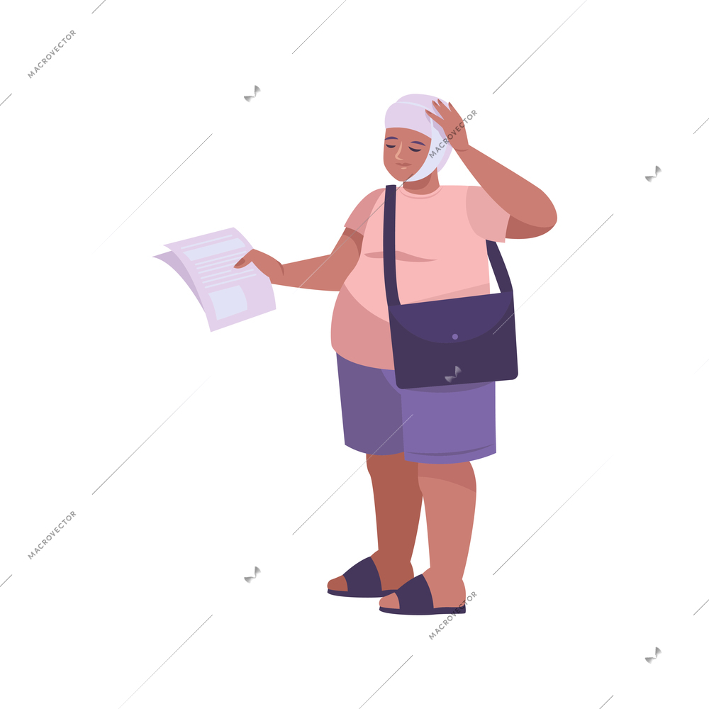 Fracture flat composition with female character holding head bandage vector illustration