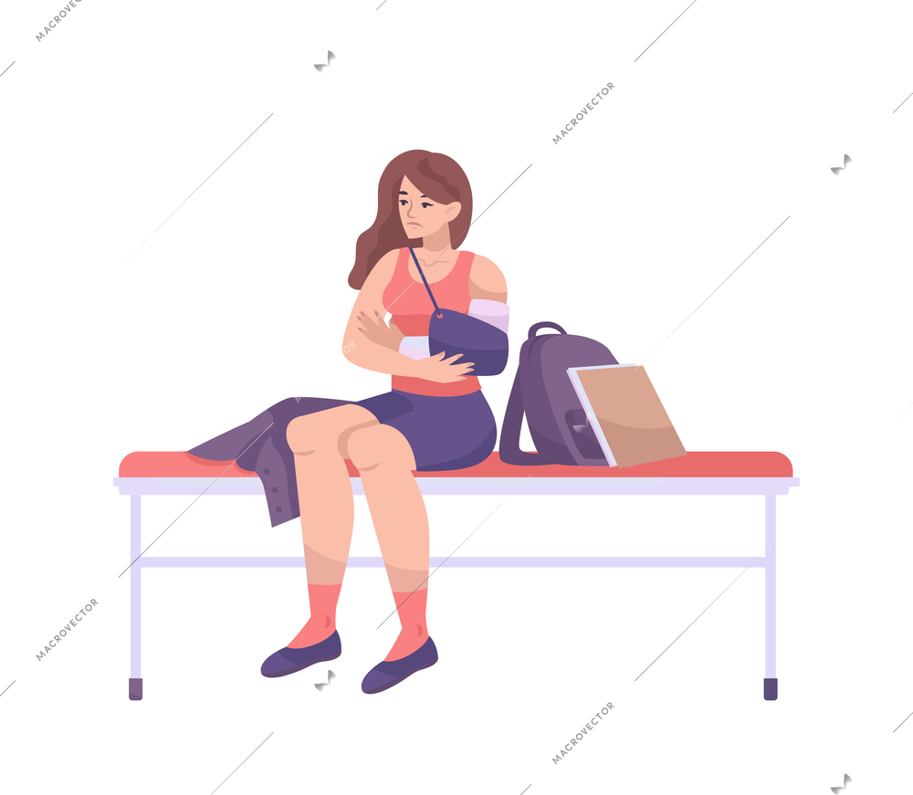 Fracture flat composition with character of female patient checking her pressure vector illustration