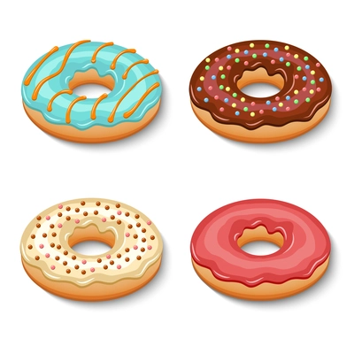 Sweets glazy chocolate creamy donut dessert set isolated vector illustration