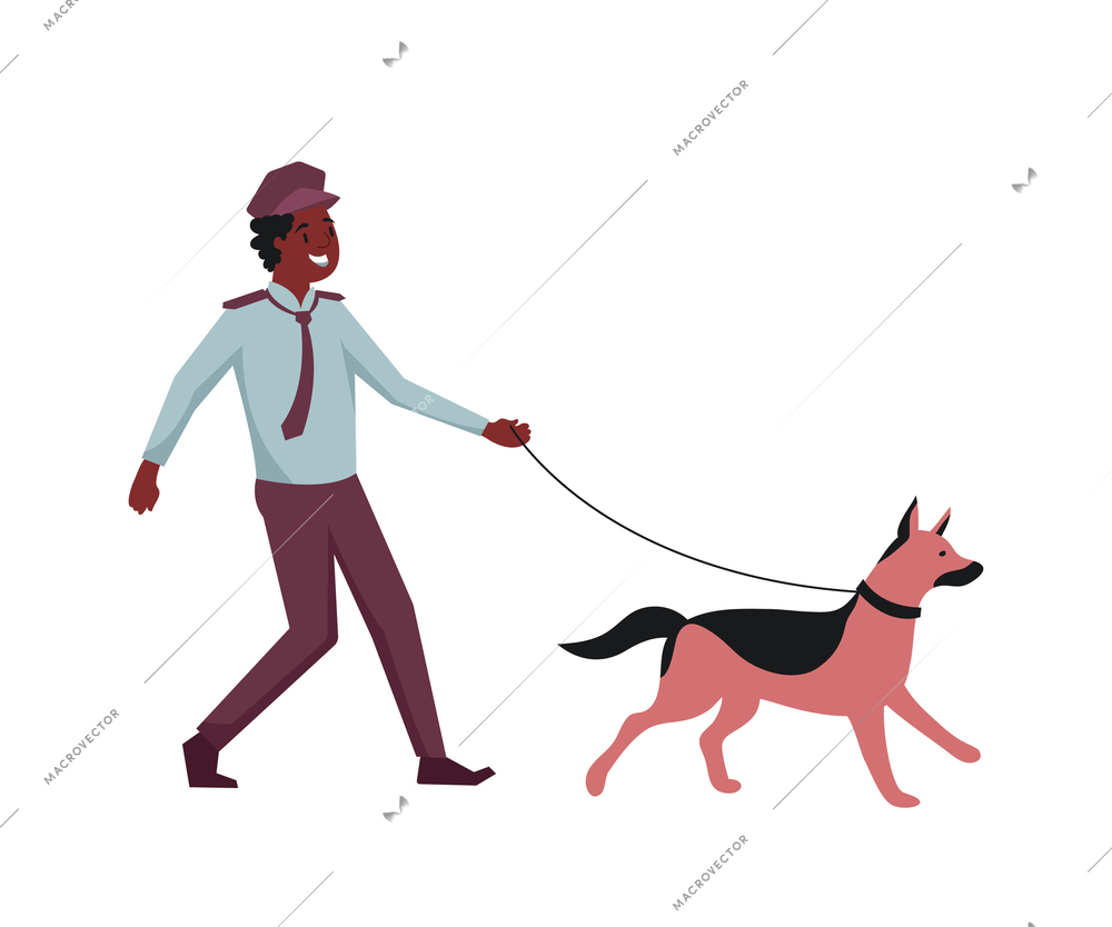 House security system flat composition with characters of guard and dog vector illustration