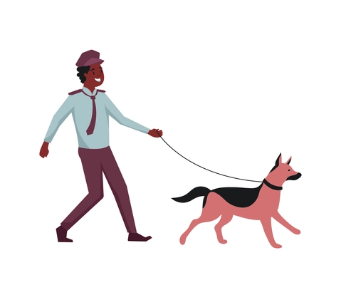 House security system flat composition with characters of guard and dog vector illustration