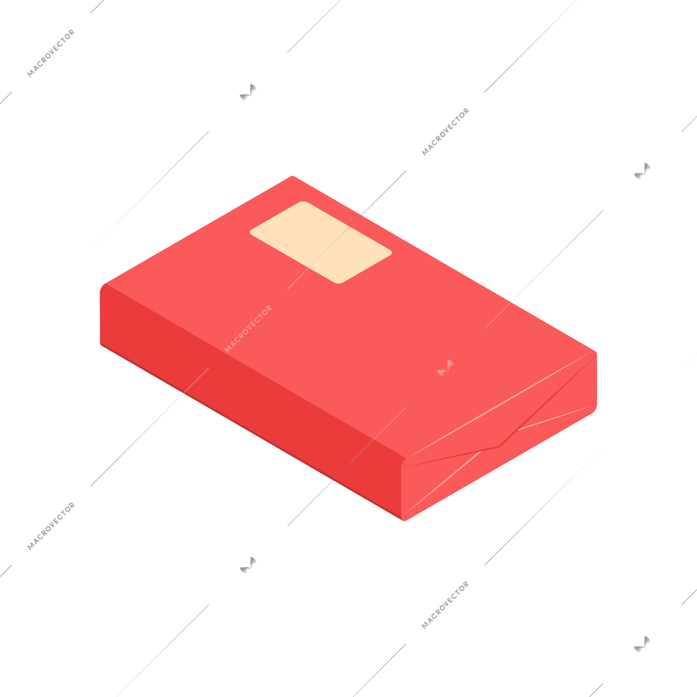 Isometric post composition with image of red rectangular parcel vector illustration