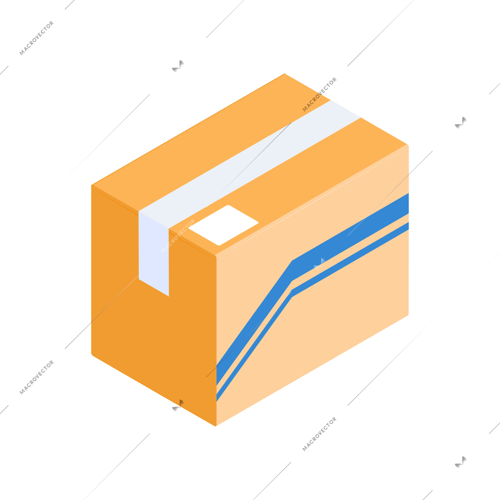 Isometric post composition with parcel in cardboard box with stickers vector illustration