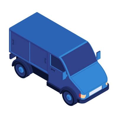 Isometric post composition with isolated image of blue van vector illustration