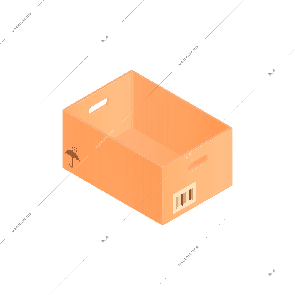 Isometric cardboard box composition with lower half of carton box container vector illustration