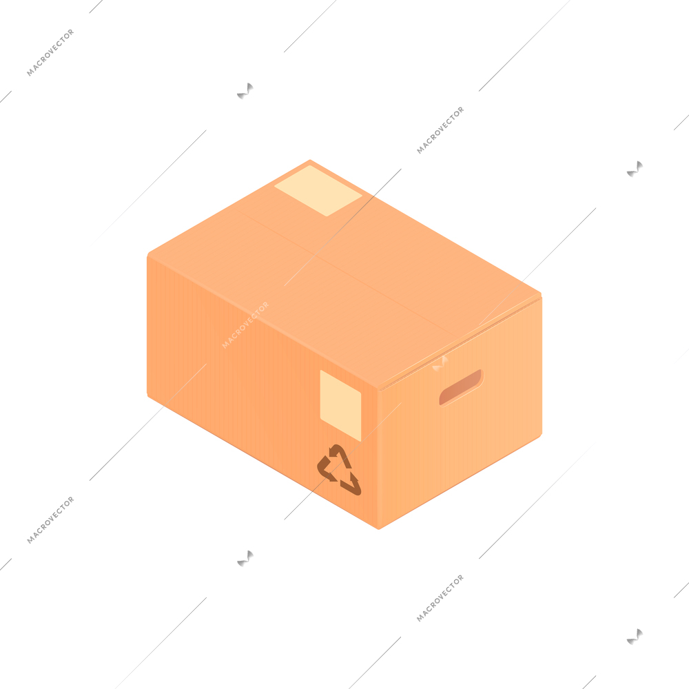 Isometric cardboard box composition with carton box of standard size vector illustration