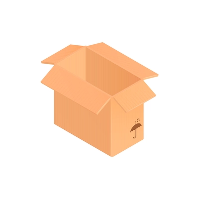 Isometric cardboard box composition with isolated image of open box container vector illustration