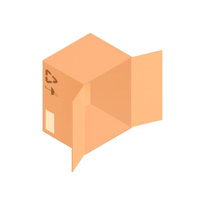 Isometric cardboard box composition with carton box with opened doors vector illustration