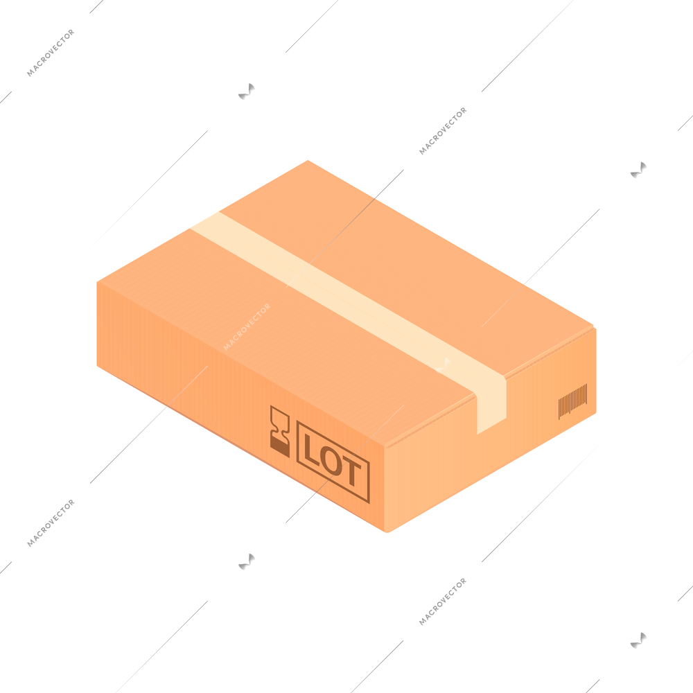 Isometric cardboard box composition with view of lying carton box vector illustration