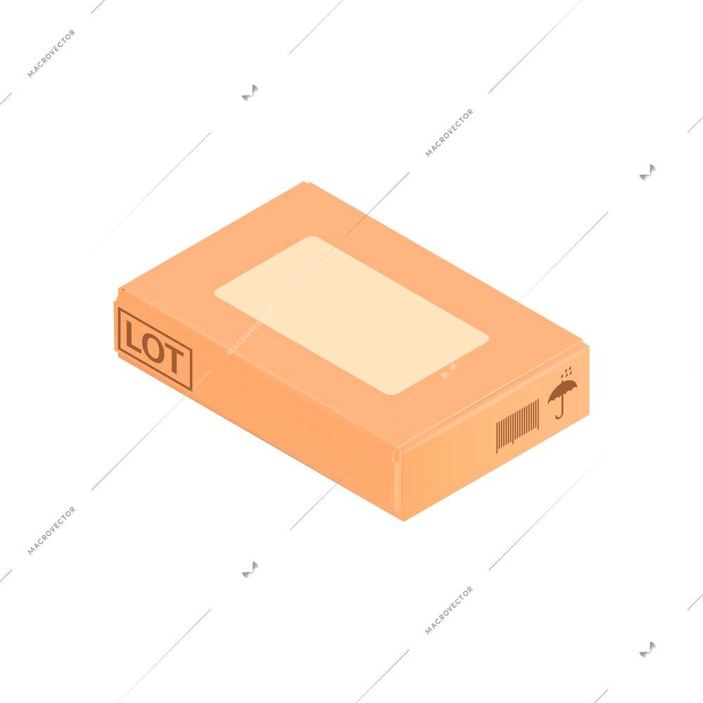 Isometric cardboard box composition with isolated image of slim carton box vector illustration