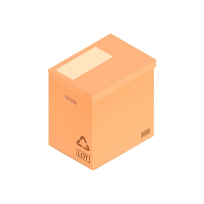 Isometric cardboard box composition with image of closed box of large size vector illustration