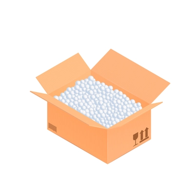 Isometric cardboard box composition with view of full loaded opened box vector illustration