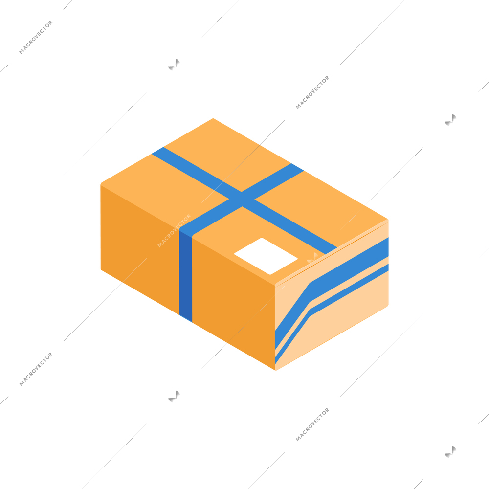 Isometric post composition with cardboard parcel box of medium size vector illustration