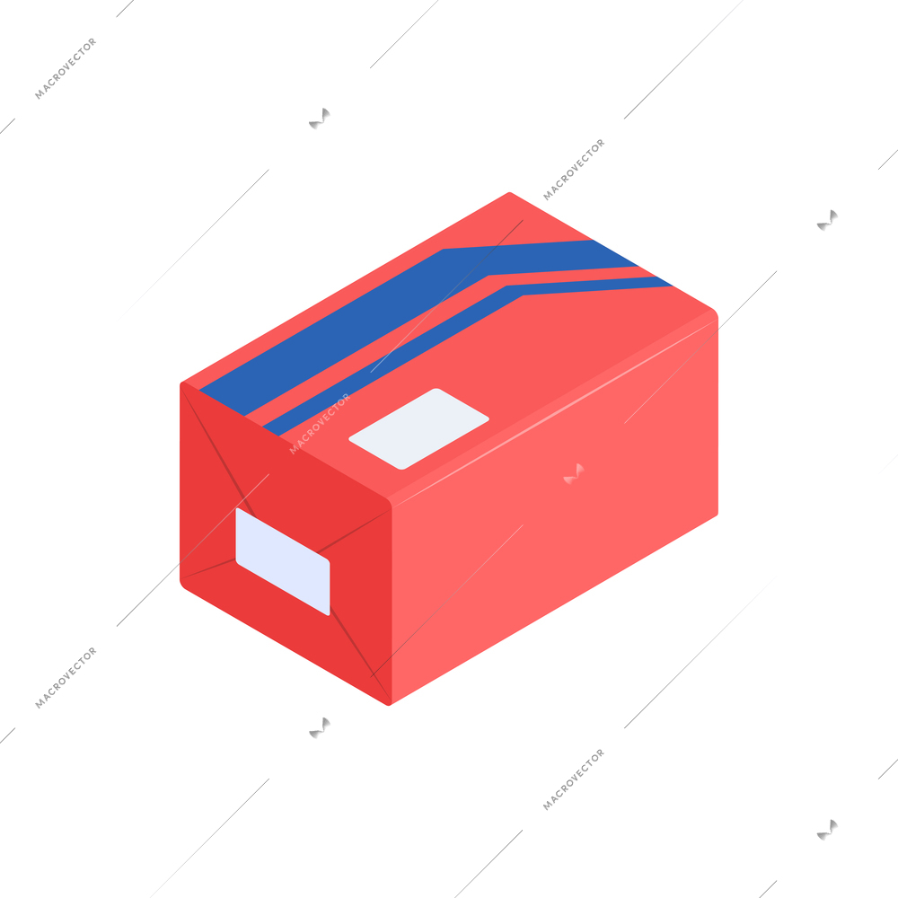 Isometric post composition with red parcel box isolated image vector illustration