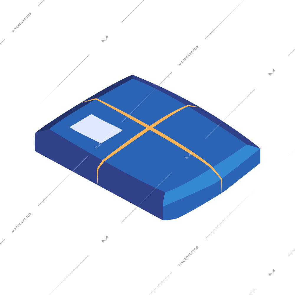 Isometric post composition with isolated image of soft parcel packaging vector illustration