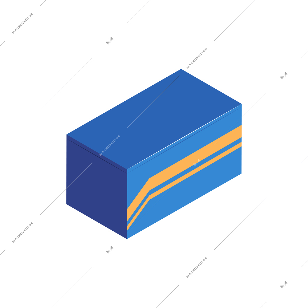 Isometric post composition with image of rectangular parcel box with postal branding vector illustration