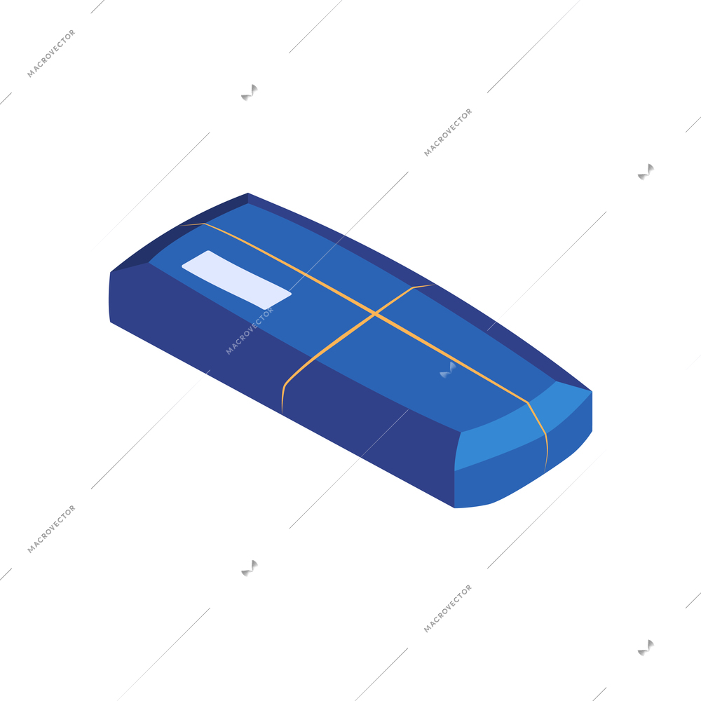 Isometric post composition with image of small flexible parcel stringed with rope vector illustration